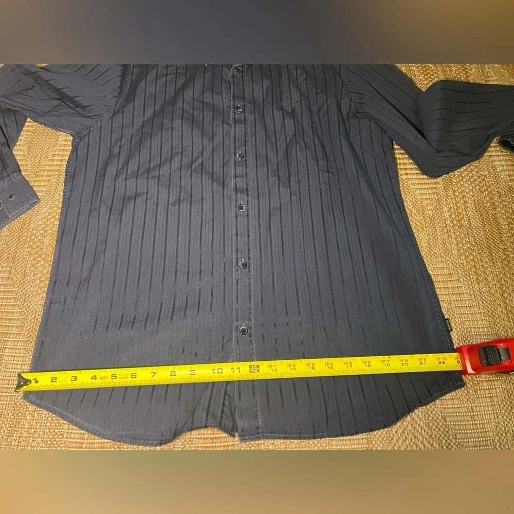 Calvin Klein Men's Dark Blue Striped Button Down Dress Shirt,Size L